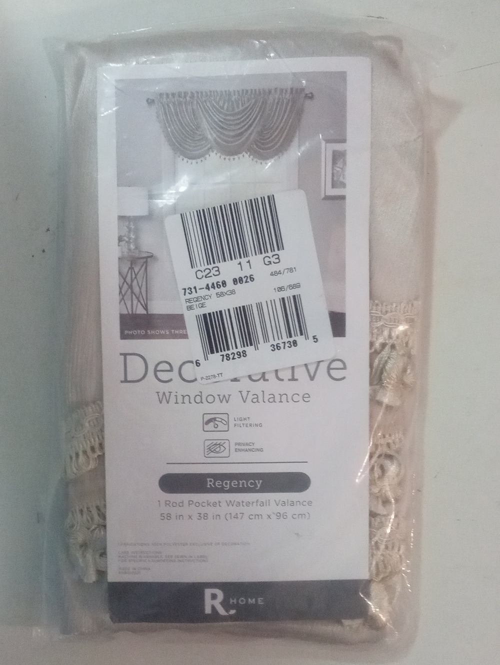 R Home Decorative Window Waterfall Valance Golden Beige Tassels NWT $55